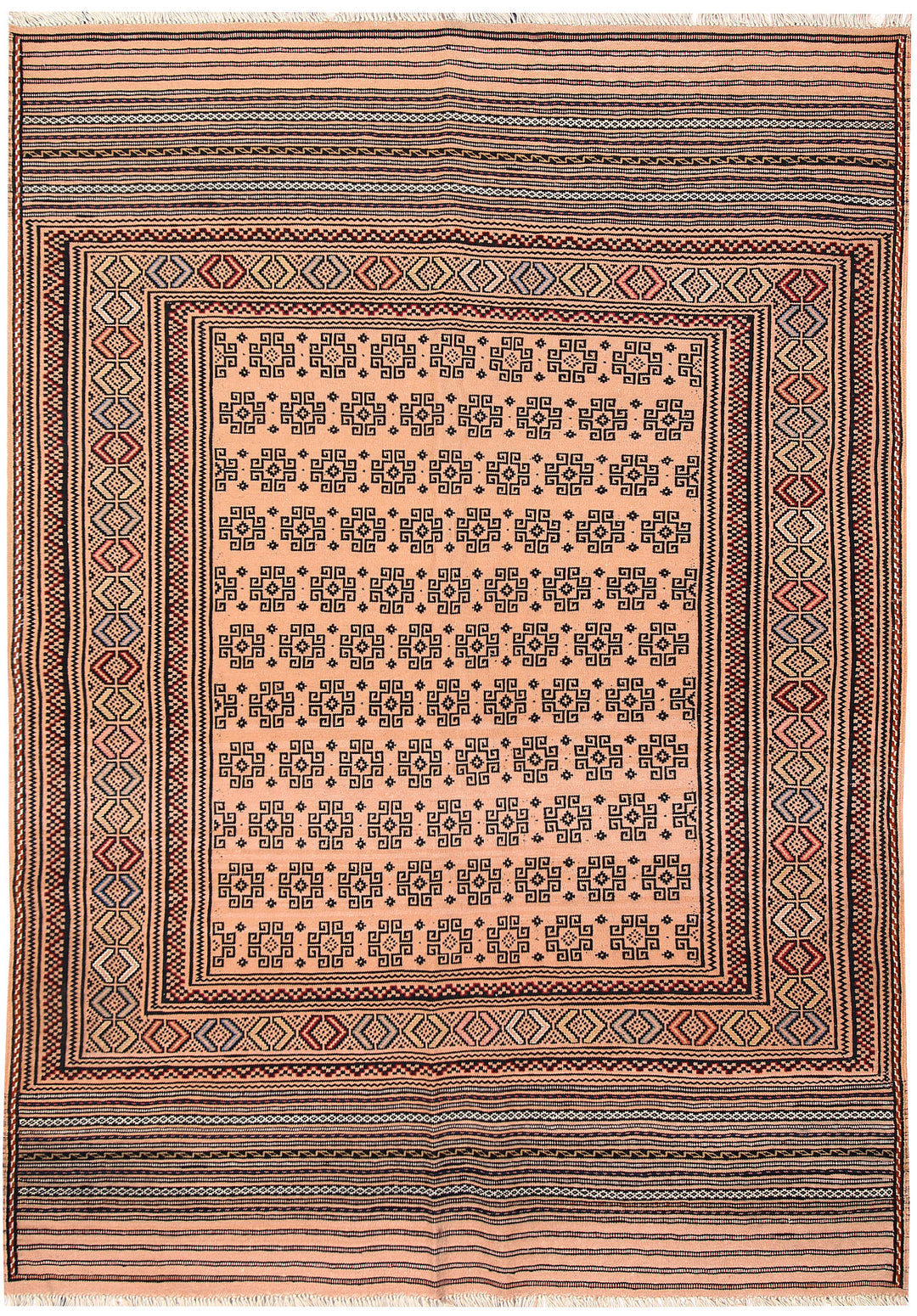 Light Salmon Afghan Maliki Rug 4' 6" x 6' 5" Hand-Knotted