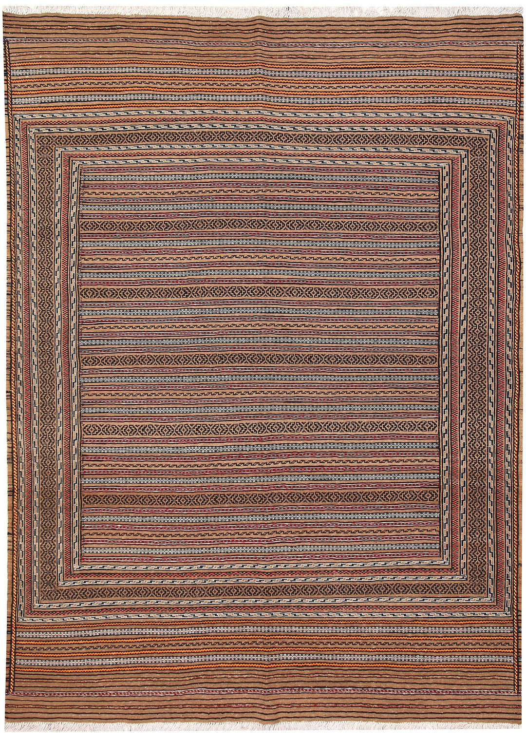 Tan Afghan Oriental Rug 4' 9" x 6' 6" Hand-Knotted