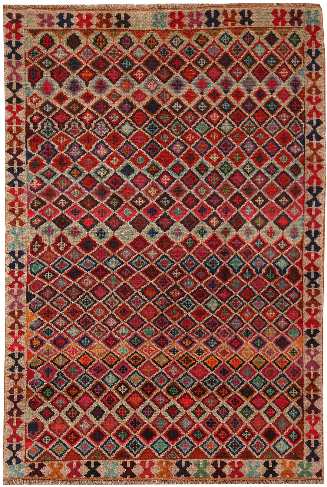 Tan Afghan Baluchi Rug 4' x 5' 8 Hand-Knotted