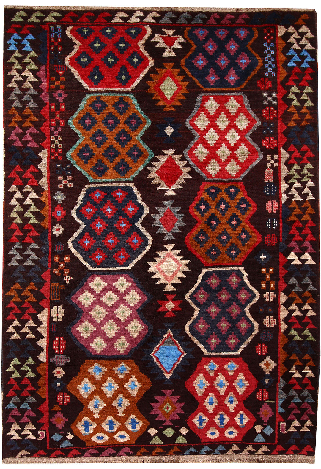 Maroon Afghan Baluchi Rug 4'2" x 5'10" Hand-Knotted