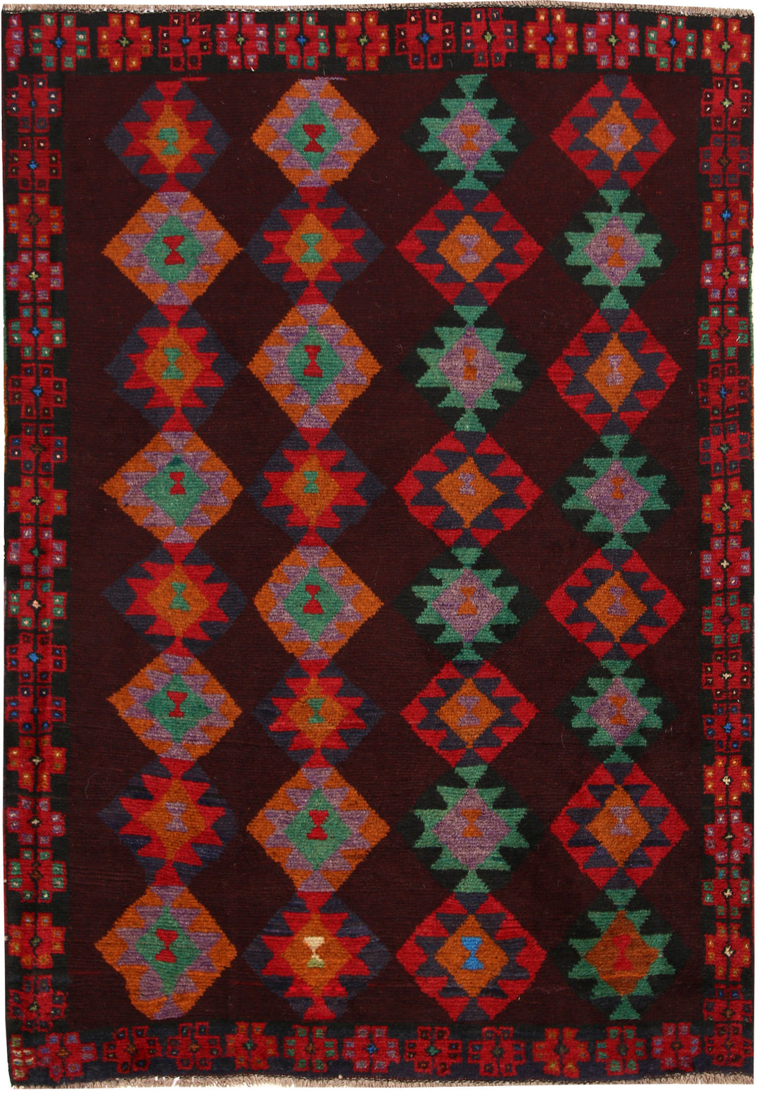 Maroon Afghan Baluchi Rug 4' x 5' 9" Hand-Knotted