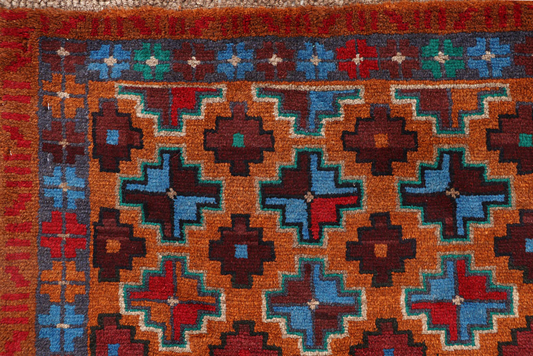 Afghan Baluchi Rug 4' x 6' Hand-Knotted detail