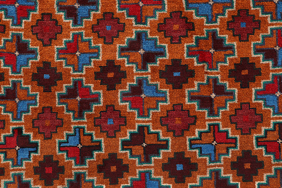 Afghan Baluchi Rug 4' x 6' Hand-Knotted close-up