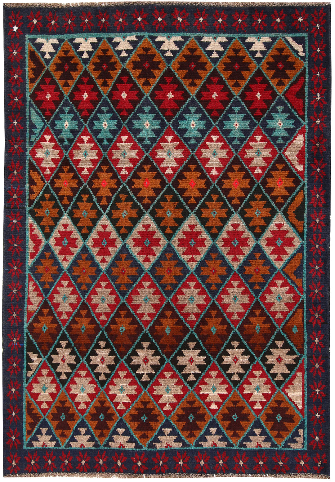 Afghan Baluchi Rug 4' x 5' 9 Hand-Knotted