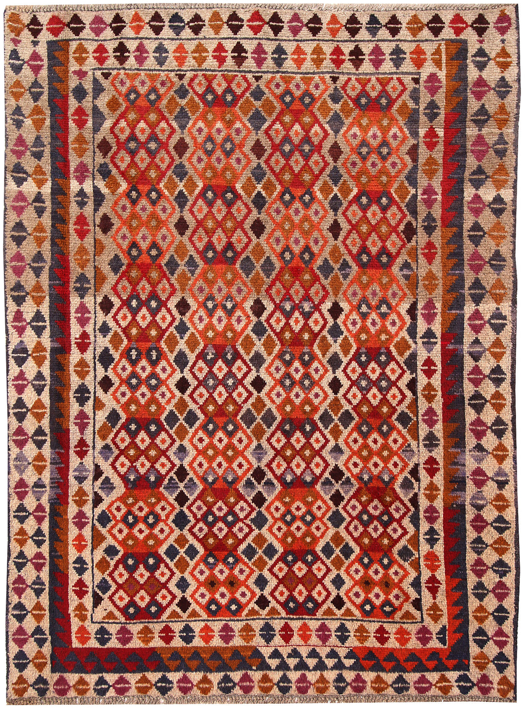 Tan Afghan Baluchi Rug 4' 4" x 5' 10" Hand-Knotted