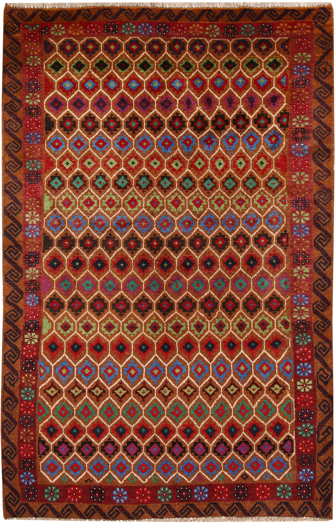 Afghan Baluchi Rug 4'2" x 6'6" Hand-Knotted