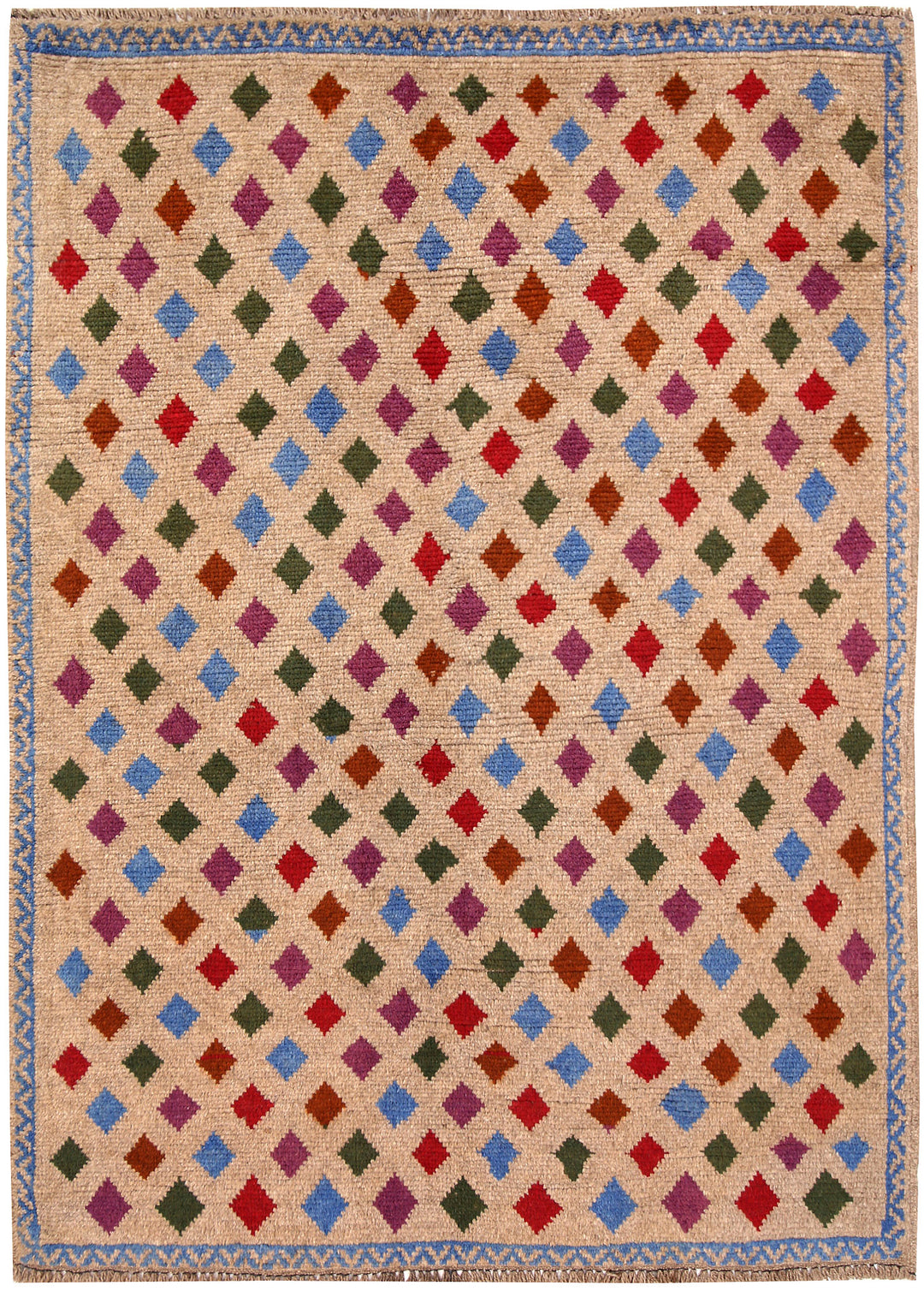 Tan Afghan Baluchi Rug 4'2" x 5'7" Hand-Knotted