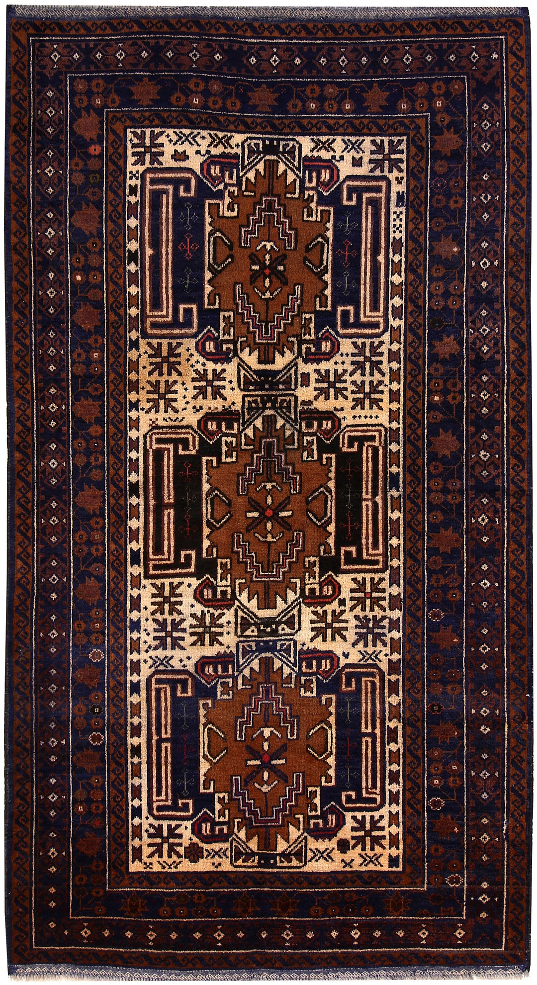 Afghan Baluchi Rug 3'10" x 7'1" Hand-Knotted