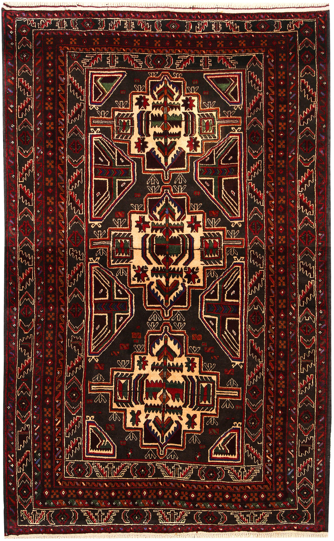 Afghan Baluchi Rug 3'8" x 6'1" Hand-Knotted