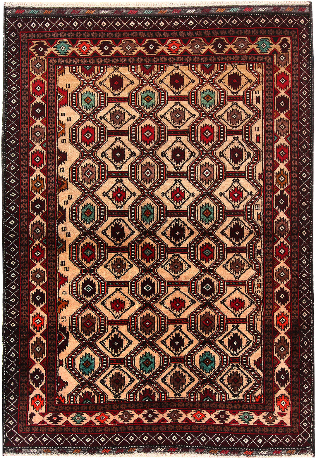 Tan Afghan Baluchi Rug 3' 9 x 5' 5 Hand-Knotted