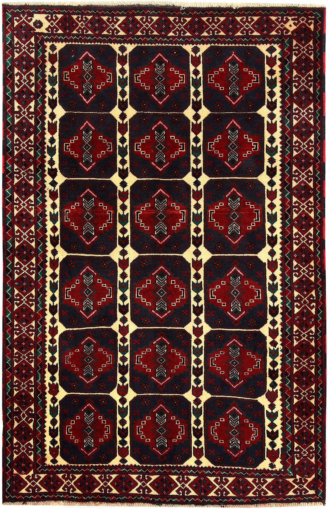 Afghan Baluchi Rug 3'11" x 6'2" Hand-Knotted