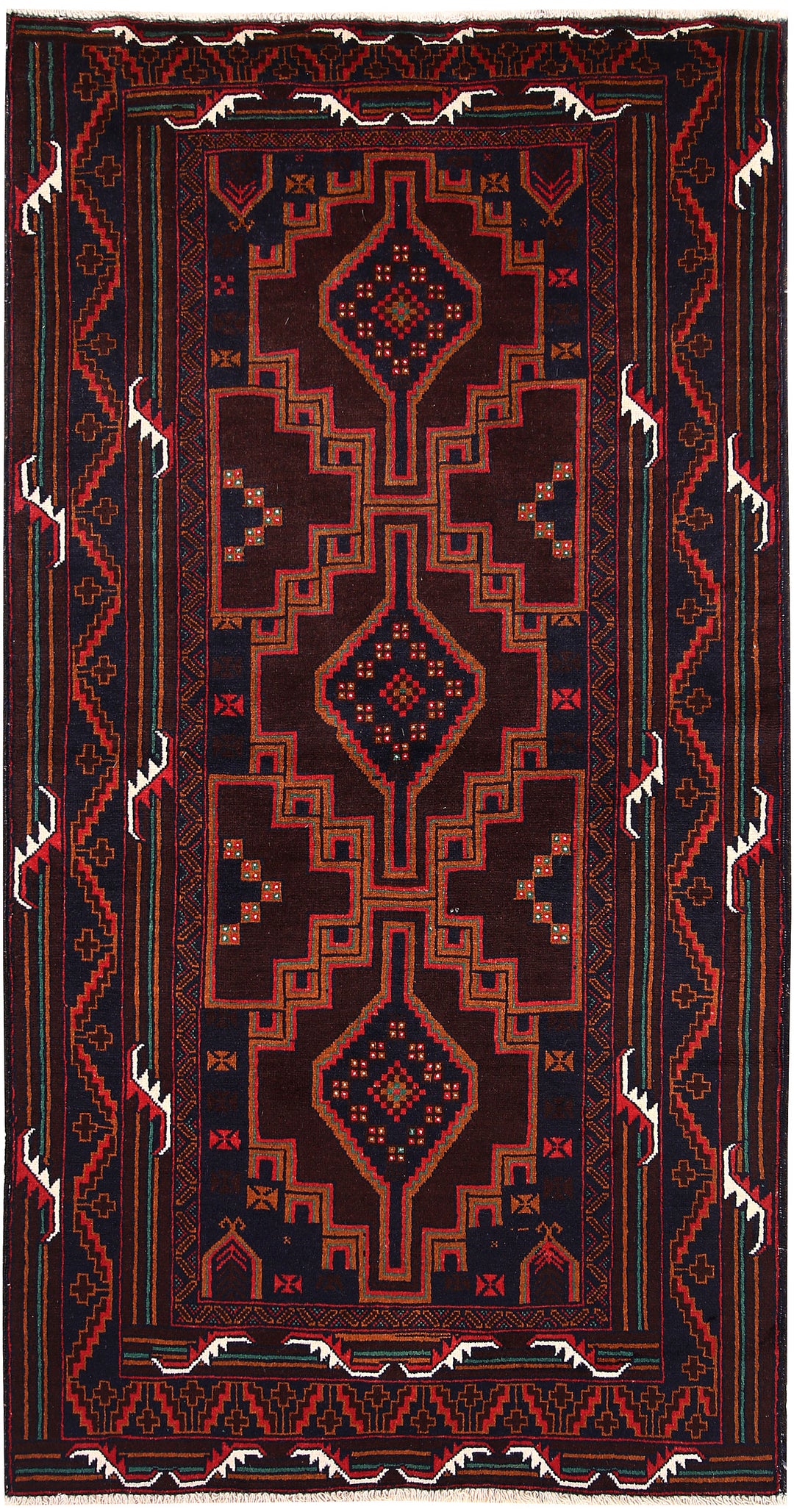 Afghan Baluchi Rug 3' 7 x 6' 7 Hand-Knotted