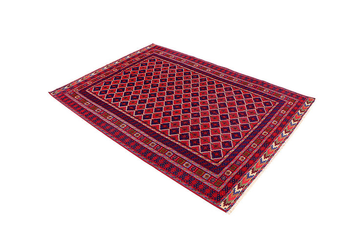 Dark Red Mashwani 4' 11 x 6' 8 - No. 64397 - ALRUG Rug Store