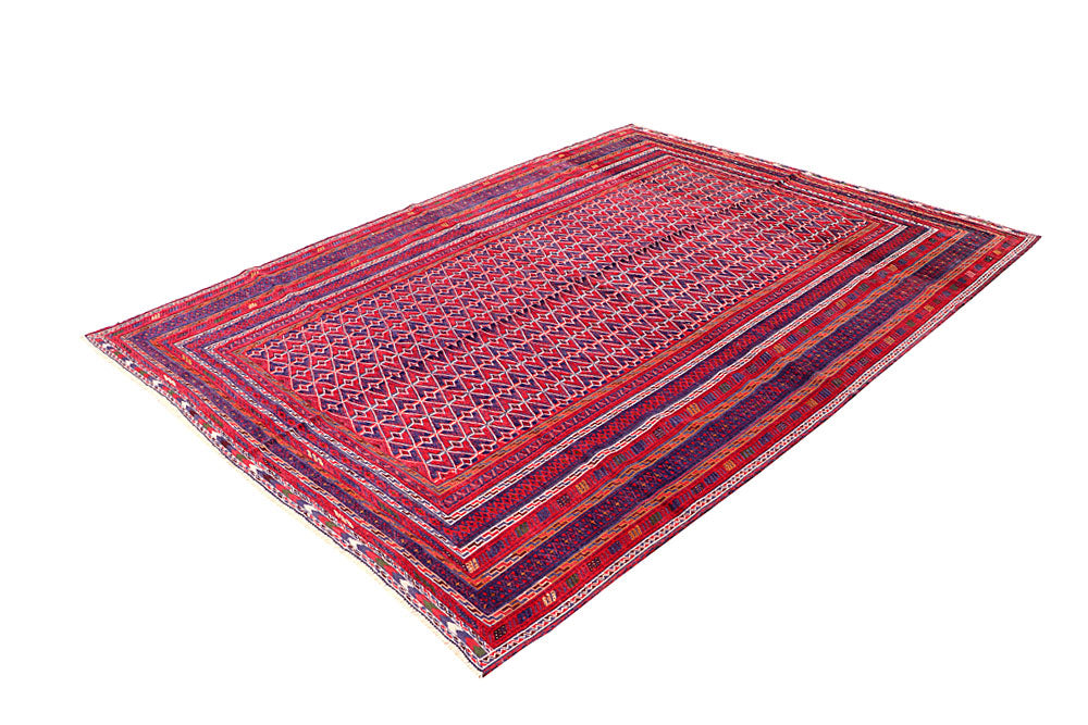 Dark Red Mashwani 6' 8 x 8' 8 - No. 64403 - ALRUG Rug Store