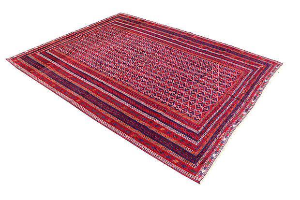 Dark Red Mashwani 6' 8 x 8' 8 - No. 64403 - ALRUG Rug Store
