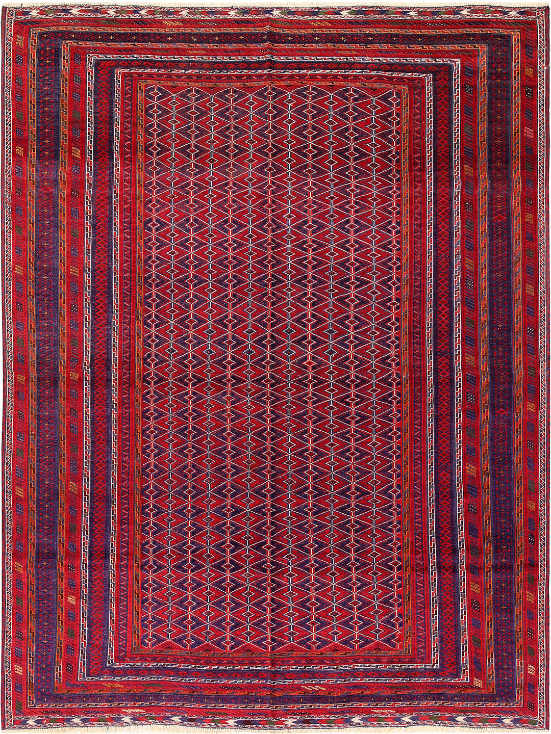 Dark Red Mashwani 6' 8 x 8' 8 - No. 64403 - ALRUG Rug Store