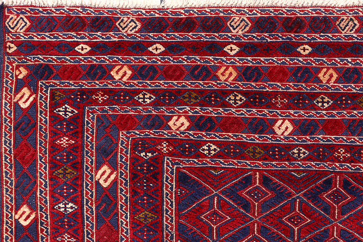 Dark Red Mashwani 6' 9 x 8' 10 - No. 64407 - ALRUG Rug Store