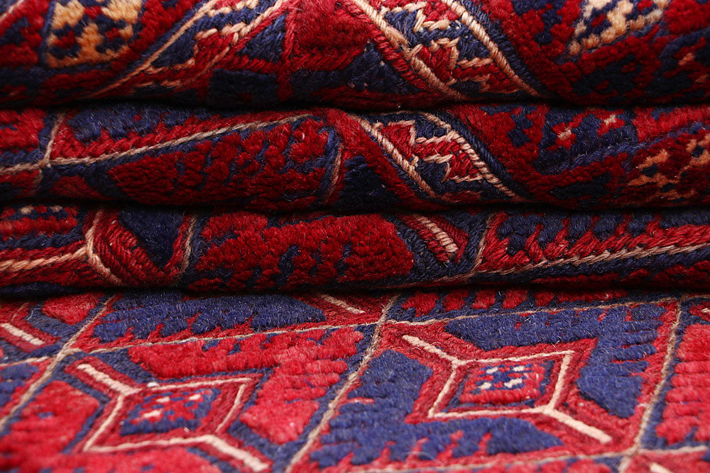 Dark Red Mashwani 6' 9 x 8' 10 - No. 64407 - ALRUG Rug Store