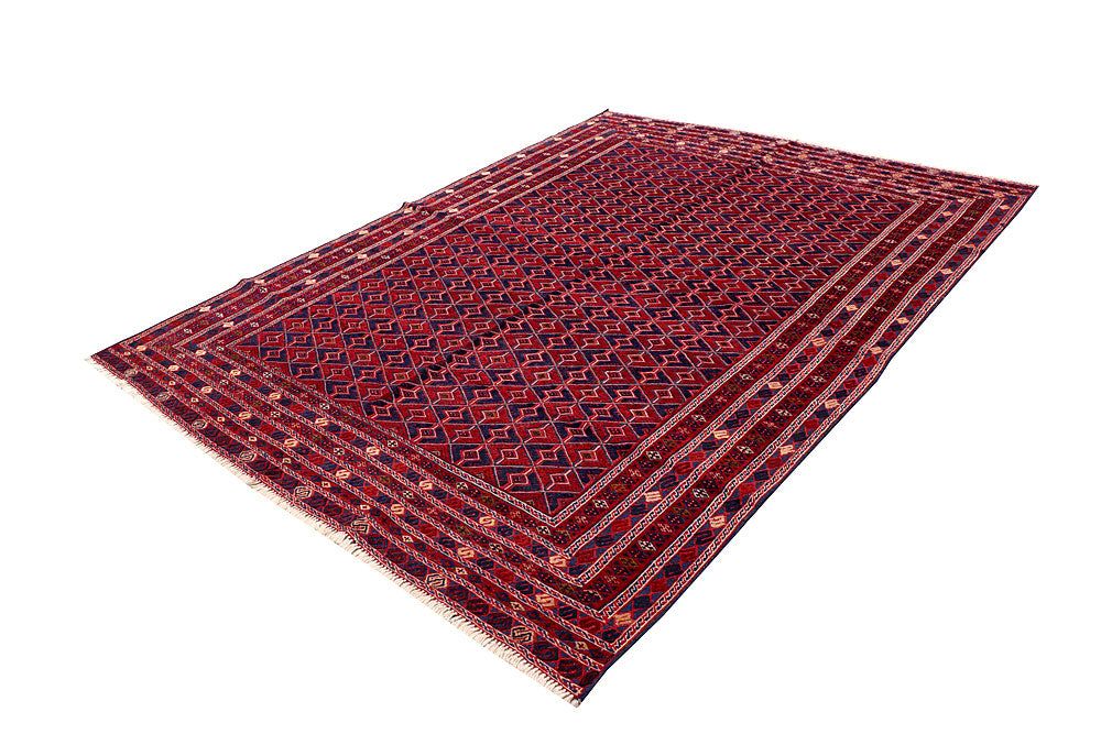Dark Red Mashwani 6' 9 x 8' 10 - No. 64407 - ALRUG Rug Store