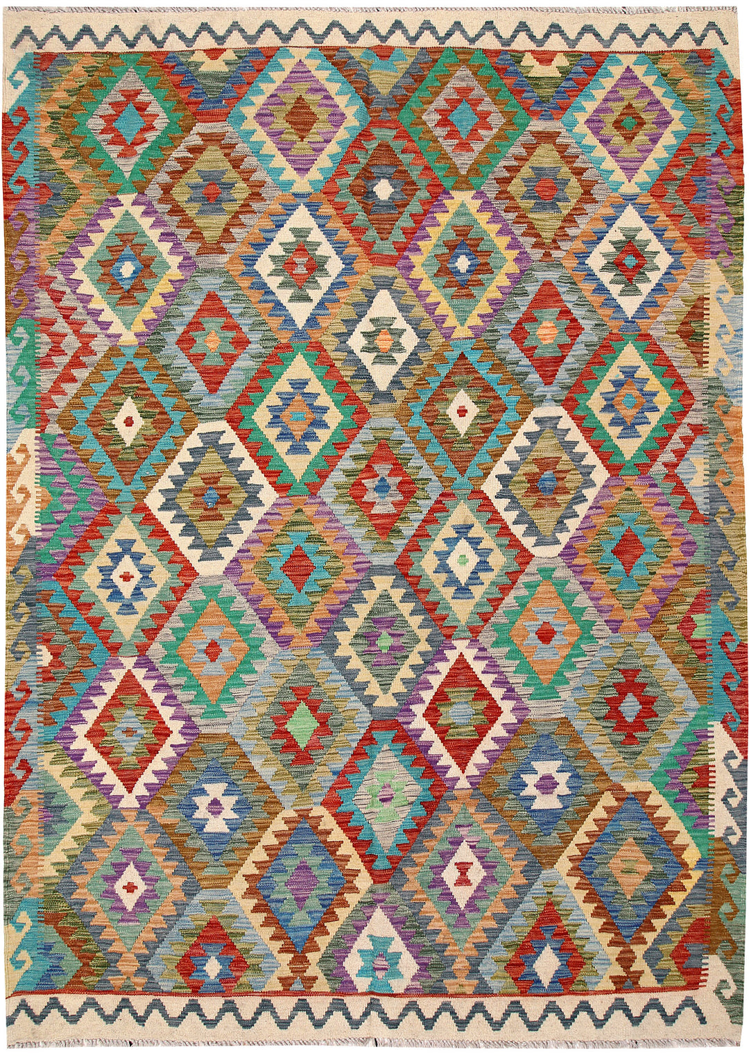 Multi Colored Kilim 6' 10 x 9' 8 - No. 64458 - ALRUG Rug Store