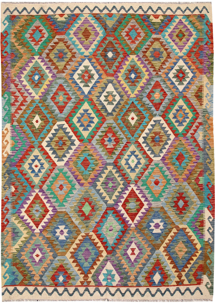 Multi Colored Kilim 6' 10 x 9' 8 - No. 64458 - ALRUG Rug Store