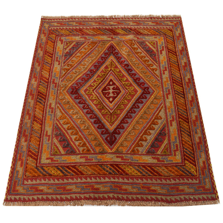 Afghan Mashwani Rug 3' 7" x 4' 1" Hand-Knotted close-up