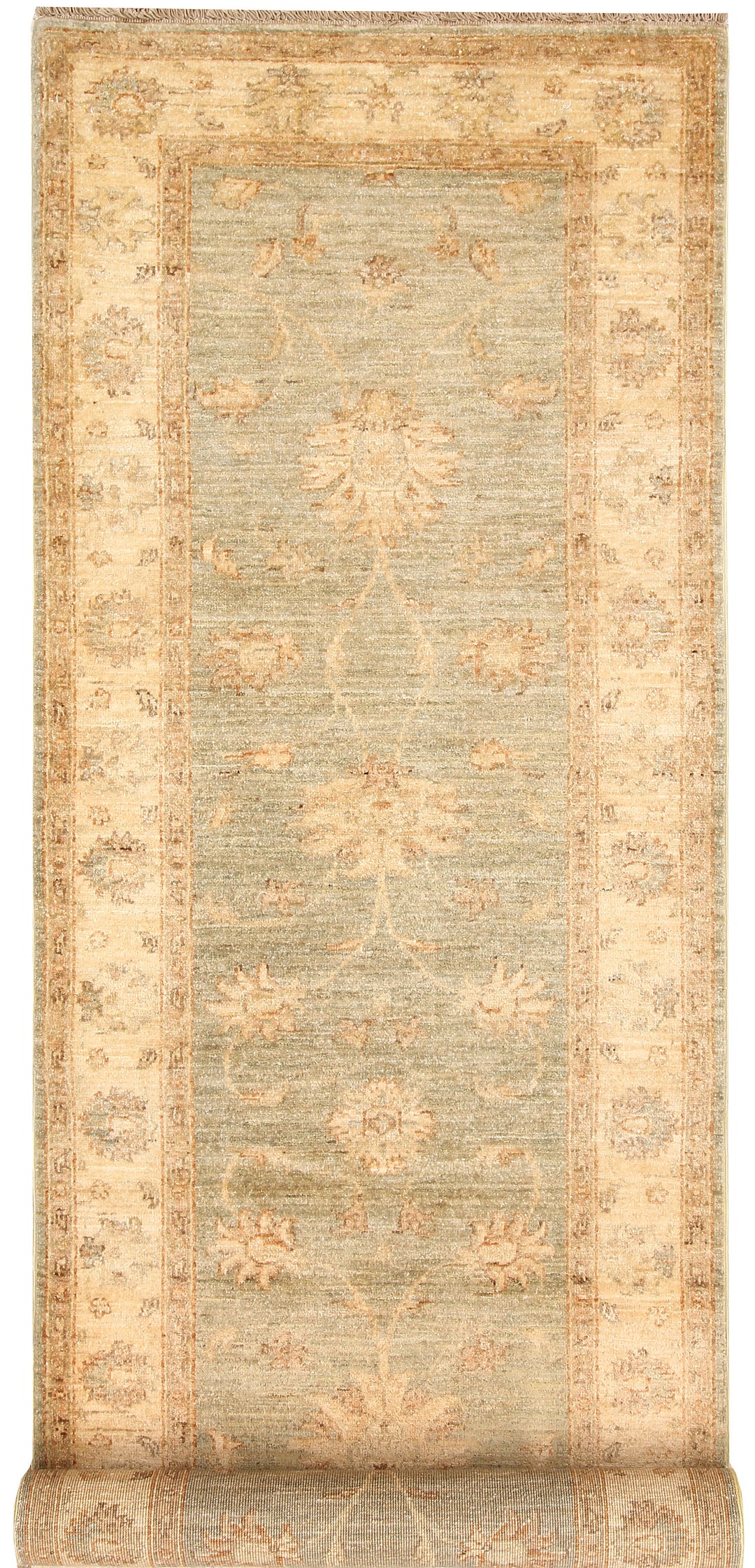 White Afghan Oushak Rug 2'9" x 8'8" Hand-Knotted
