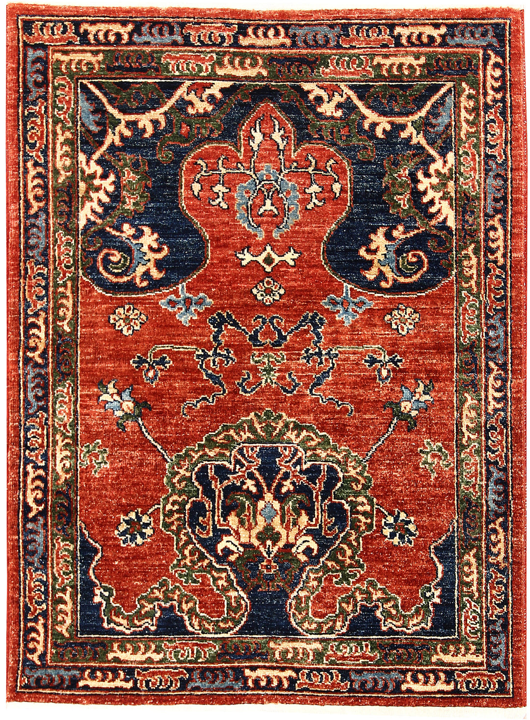 Red Afghan Oushak Rug 3' x 3' 11" Hand-Knotted