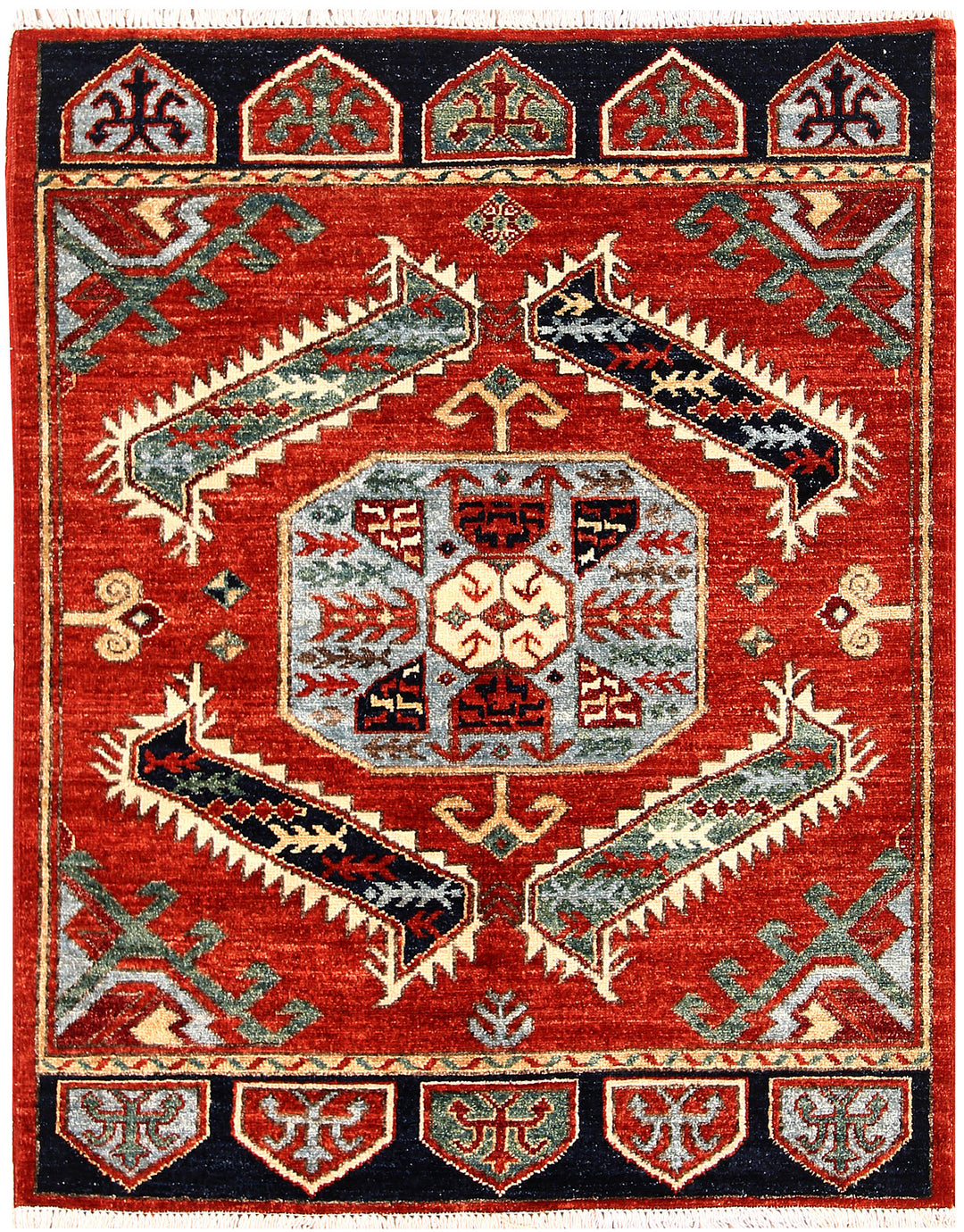 Red Afghan Oushak Rug 3'2" x 4'1" Hand-Knotted
