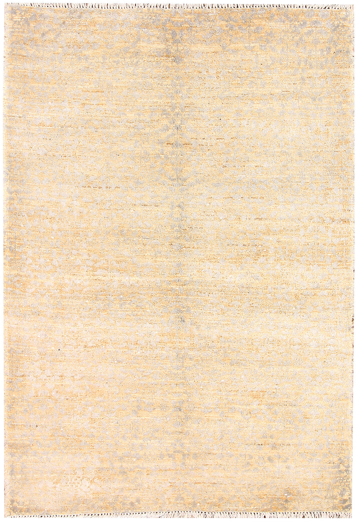 White Afghan Ikat Rug 3' 2 x 4' 7 Hand-Knotted