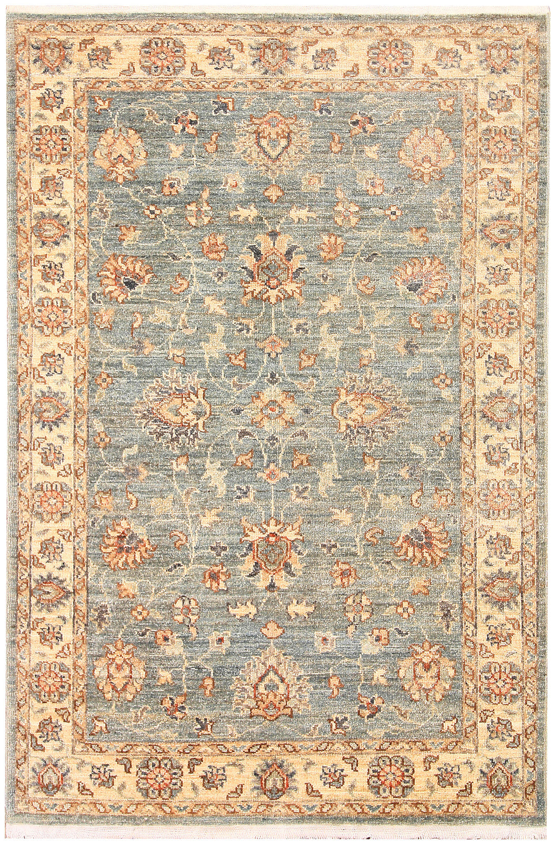 Light Slate Grey Afghan Ziegler Rug 3'3" x 4'11" Hand-Knotted