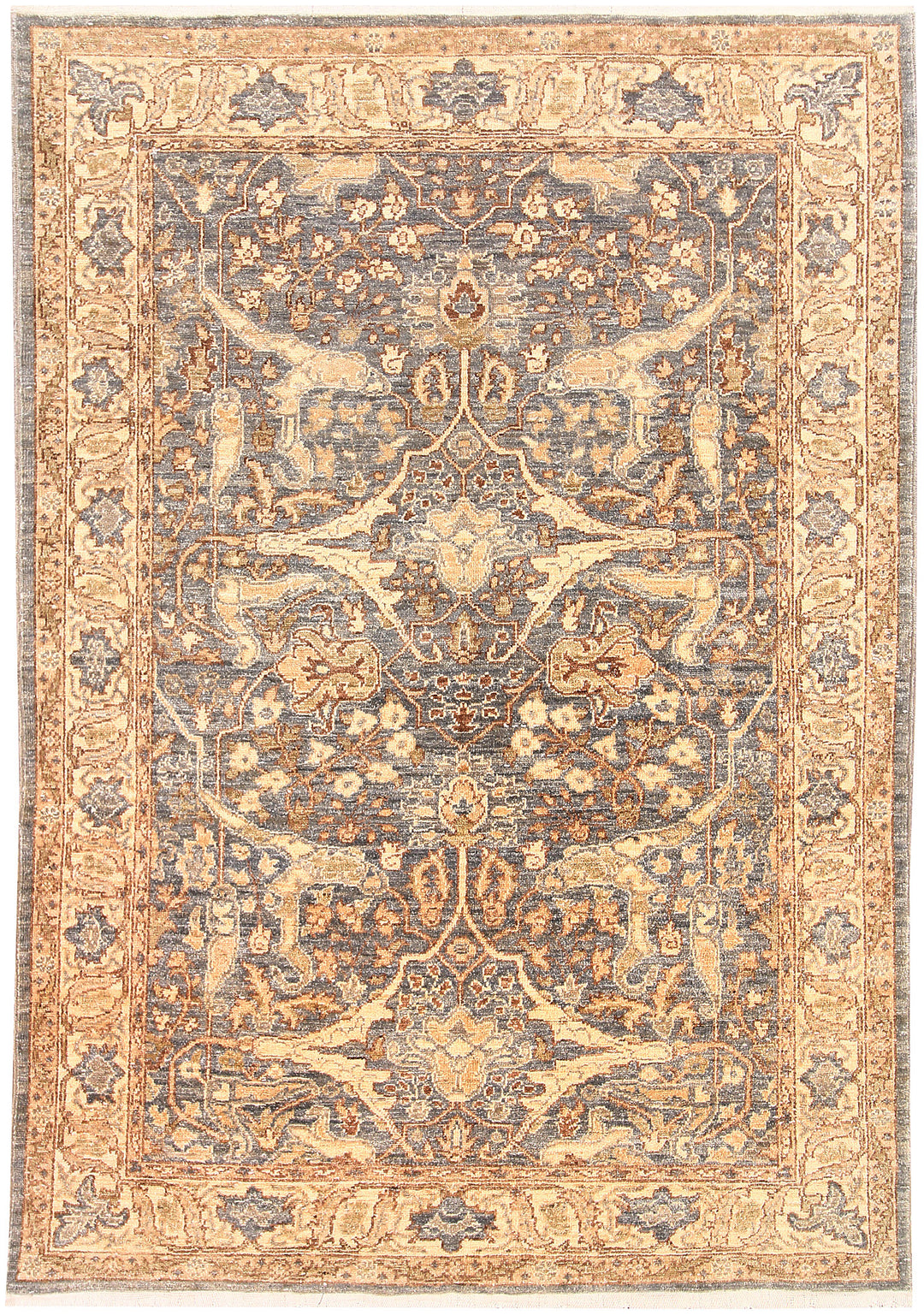 Slate Grey Afghan Ziegler Rug 4' 1" x 5' 11" Hand-Knotted