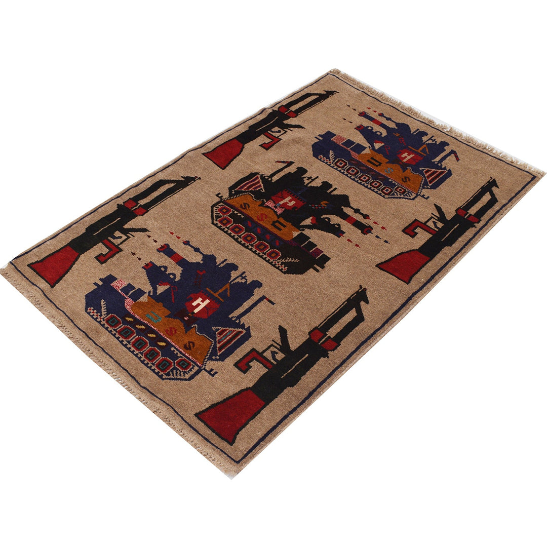 Beige Afghan Tribal Rug 2' 8" x 4' 4" Hand-Knotted detail