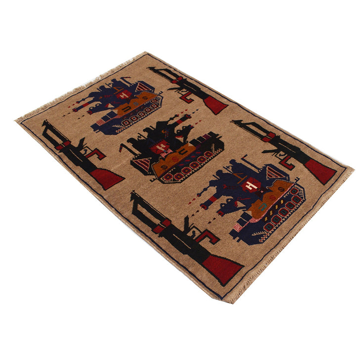 Beige Afghan Tribal Rug 2' 8" x 4' 4" Hand-Knotted view