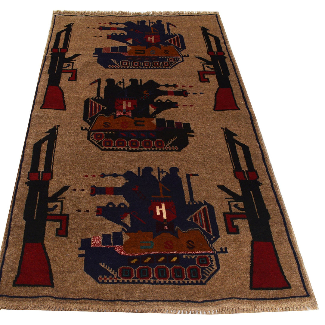 Beige Afghan Tribal Rug 2' 8" x 4' 4" Hand-Knotted close-up