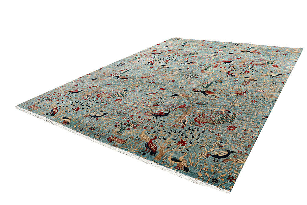 Powder Blue Hunting 10' x 13' 9 - No. 66209 - ALRUG Rug Store