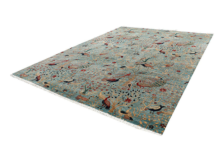 Powder Blue Hunting 10' x 13' 9 - No. 66209 - ALRUG Rug Store