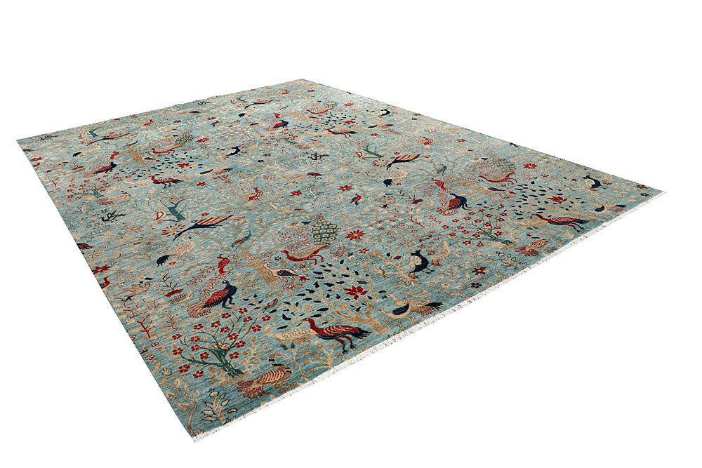 Powder Blue Hunting 10' x 13' 9 - No. 66209 - ALRUG Rug Store