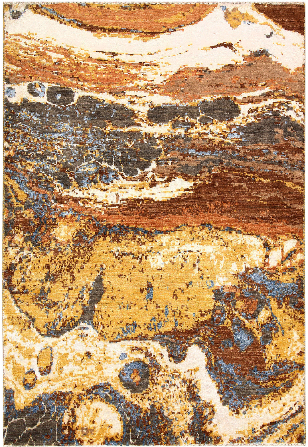 Afghan Abstract Rug 4' 2" x 6' 2" Hand-Knotted