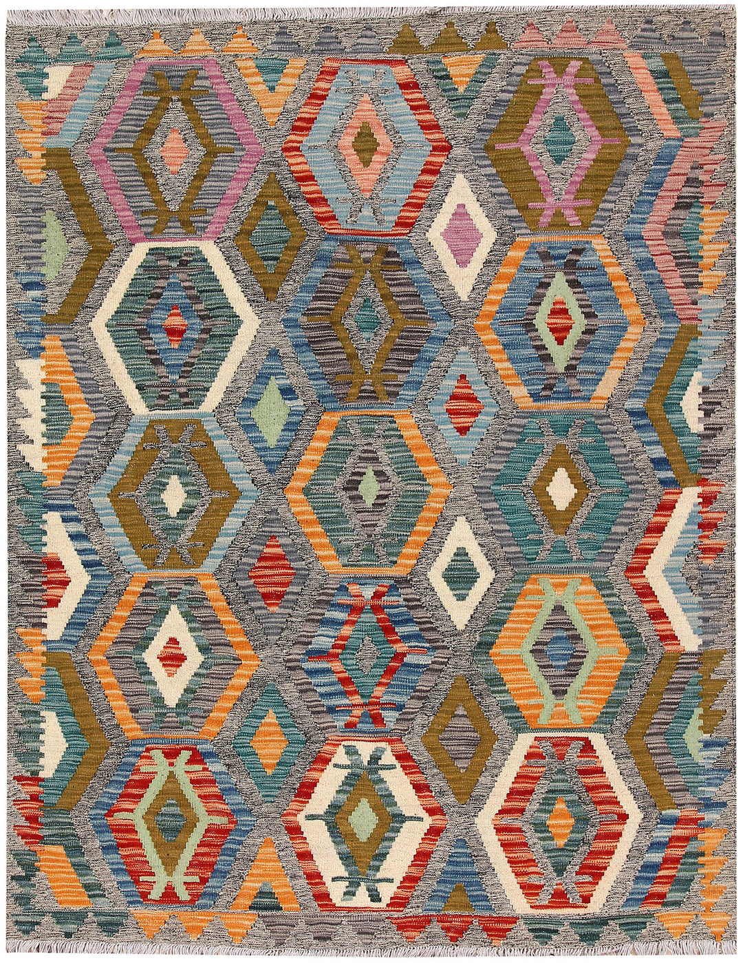 Multi Colored Kilim 4' 10 x 6' 5 - No. 66631 - ALRUG Rug Store