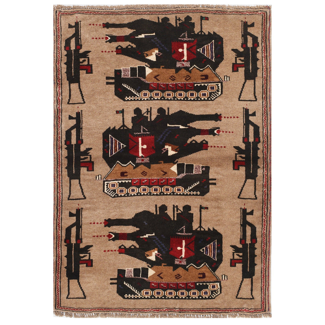Beige Afghan Tribal Rug 3' x 4' 2" Hand-Knotted