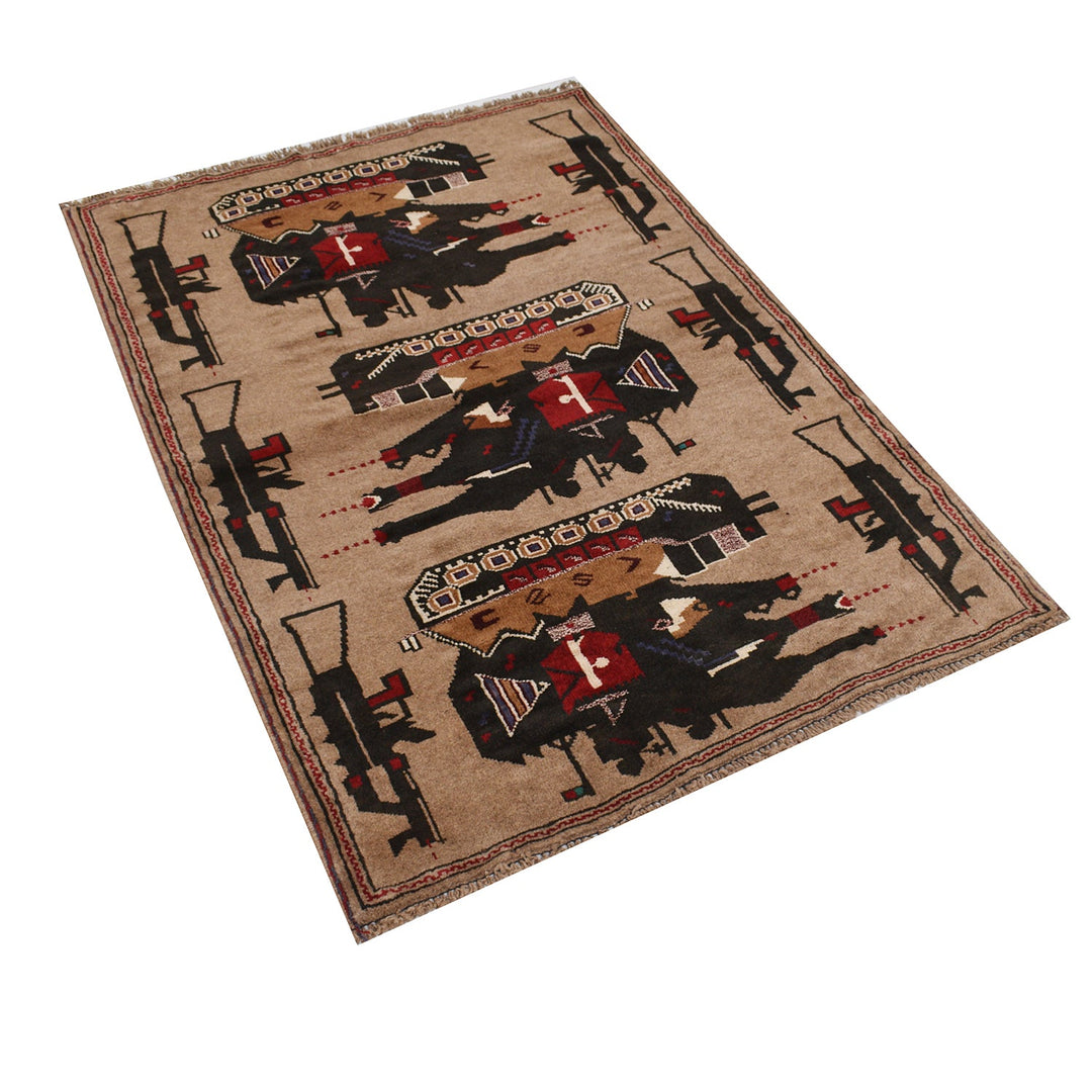 Beige Afghan Tribal Rug 3' x 4' 2" Hand-Knotted view