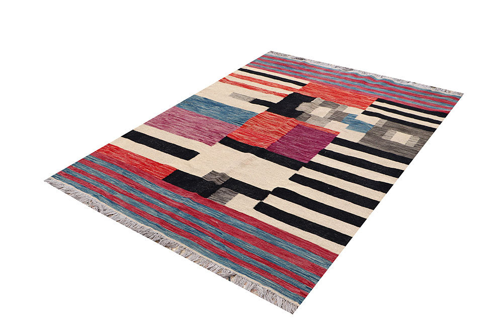 Multi Colored Kilim 4' 10 x 6' 5 - No. 66703 - ALRUG Rug Store