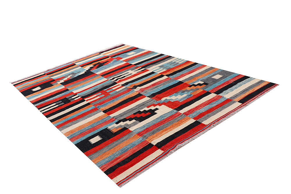 Multi Colored Kilim 6' 6 x 9' 7 - No. 66716 - ALRUG Rug Store