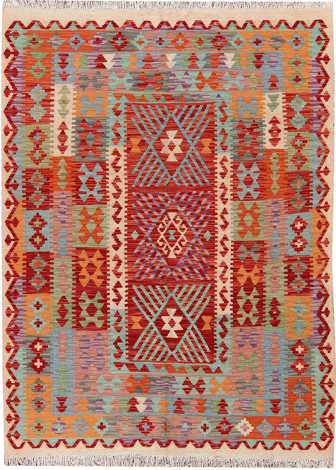 Multi Colored Kilim 4' 8 x 6' 3 - No. 66759 - ALRUG Rug Store