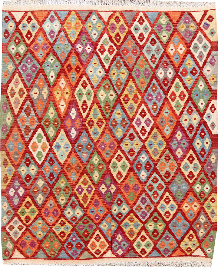 Multi Colored Kilim 5' 5 x 6' 4 - No. 66824 - ALRUG Rug Store
