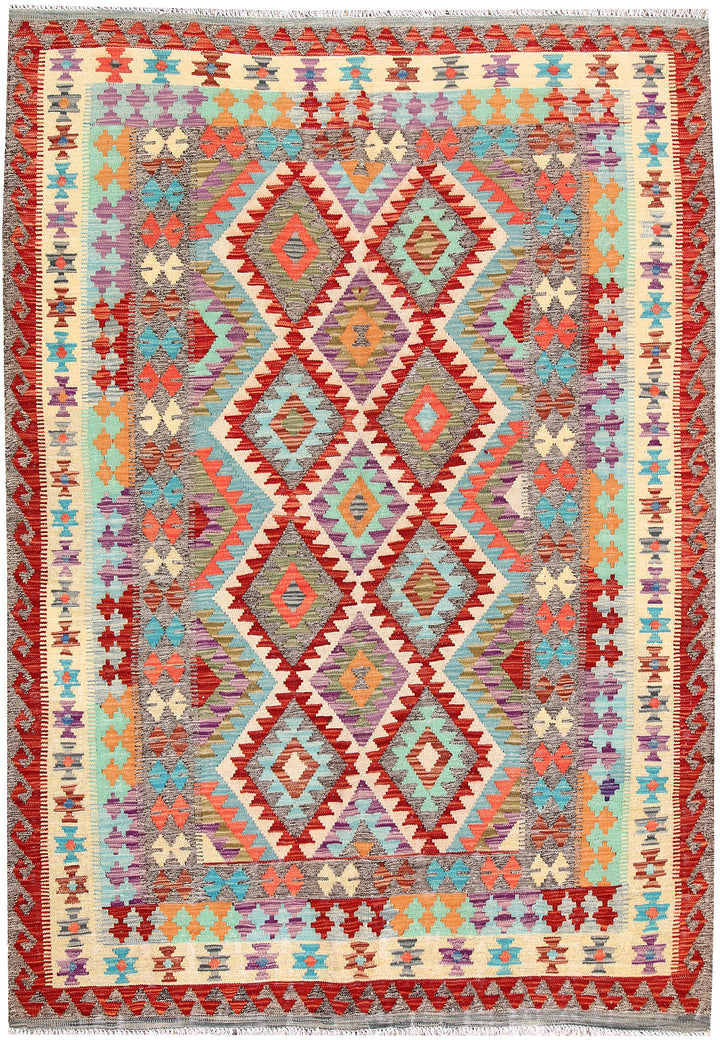 Multi Colored Kilim 5' 6 x 8' - No. 66848 - ALRUG Rug Store