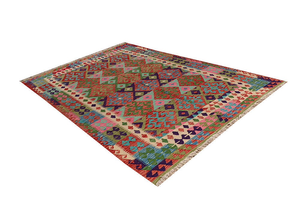 Multi Colored Kilim 6' 4 x 9' 5 - No. 66913 - ALRUG Rug Store