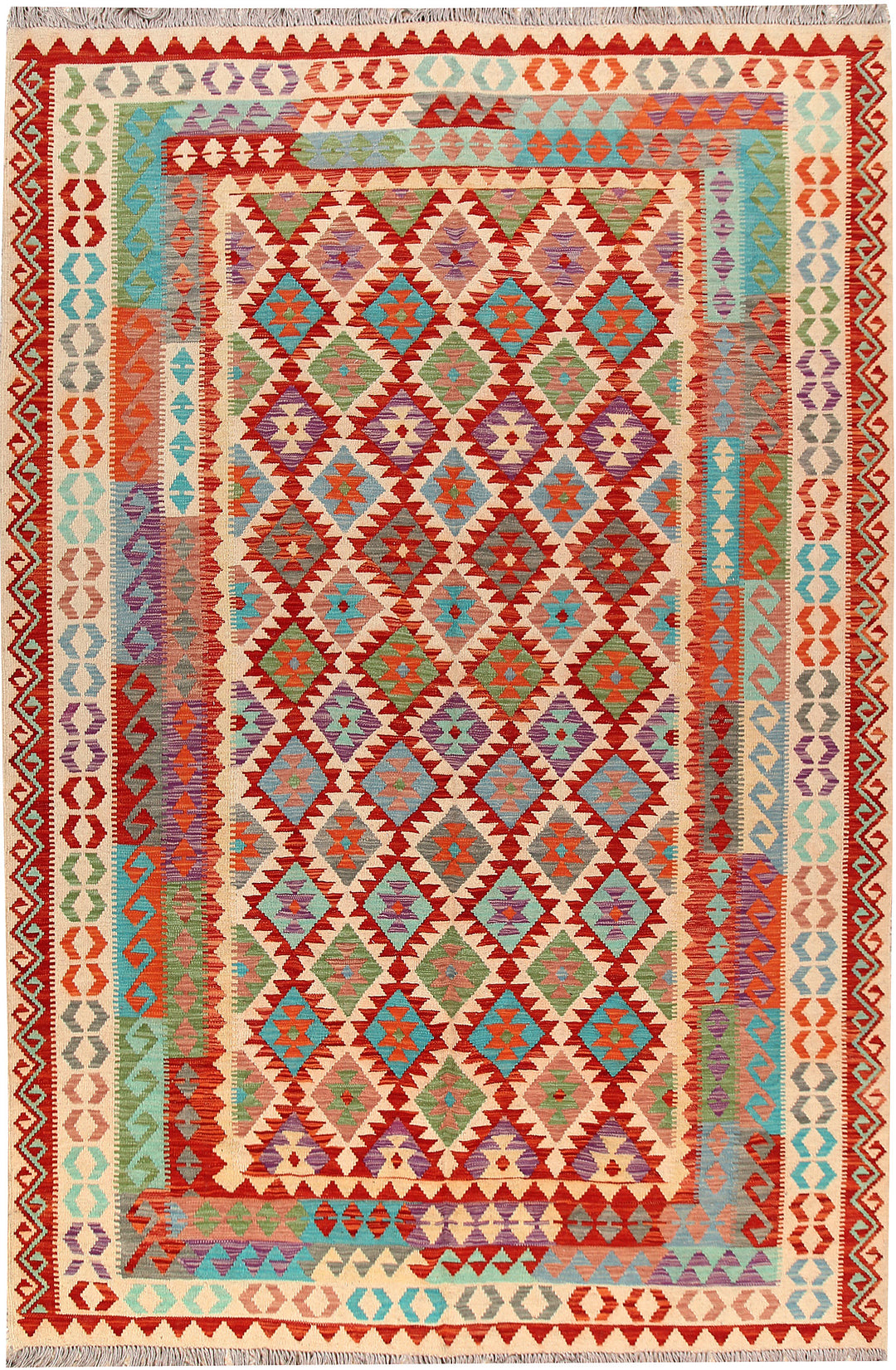 Multi Colored Kilim 6' 8 x 9' 11 - No. 66926 - ALRUG Rug Store