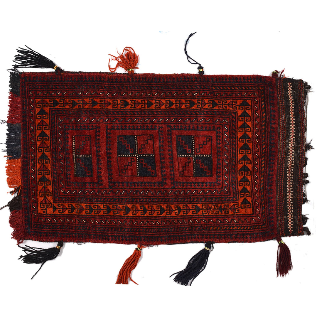 Red Afghan Balisht Rug 2' 1" x 3' 6" Hand-Knotted